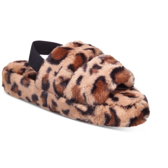 Jenni Intimates Leopard Print Fur Sandal Slippers Sz 11 - Picture 1 of 4